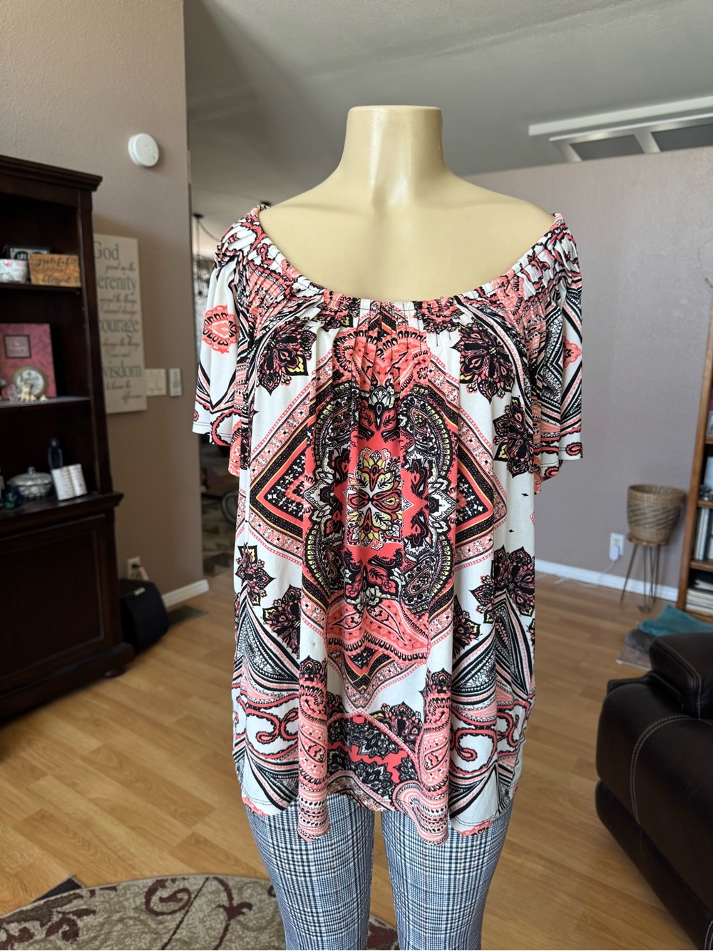 Style & Co orange & black short sleeves knit blouse-size 1X